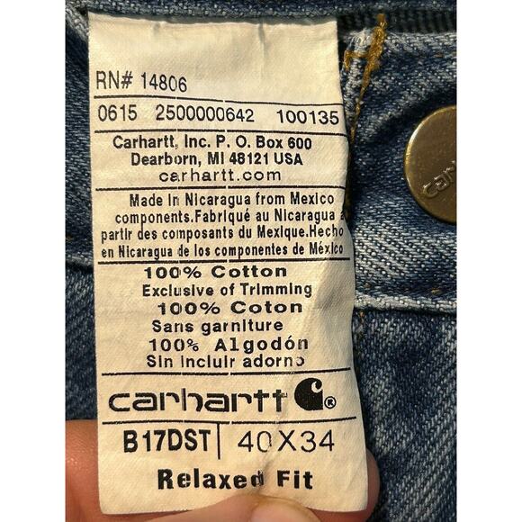 Carhartt B17 DST Relaxed Fit Denim Blue Jeans Mens 40x34 Workwear 5 Pocket - Picture 6 of 9